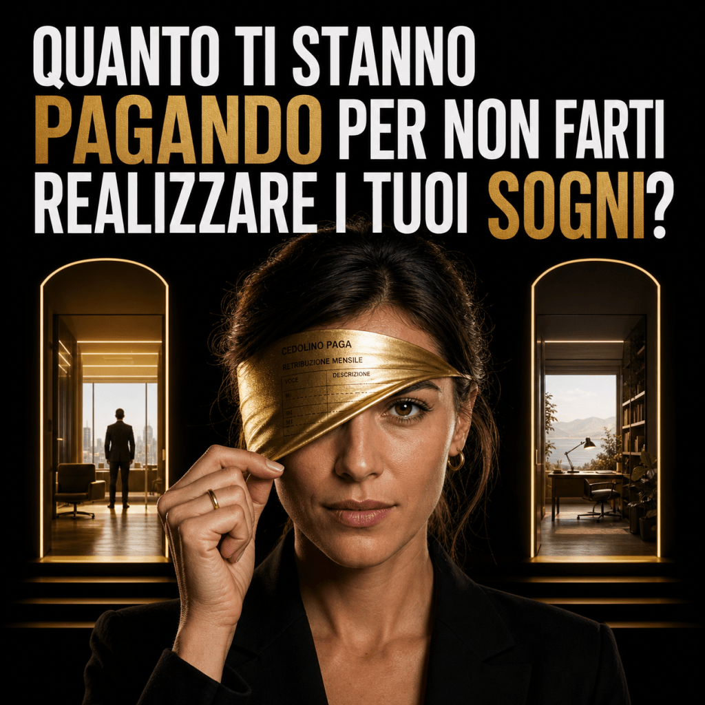 Donna con benda dorata: scegliere se realizzare i propri sogni professionali